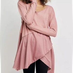 Free People tunic oh bloom pink small dusty rose comin in hot shirt raw hem NEW